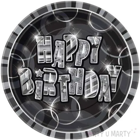 talerzyki papierowe glitz unique czarno srebrne 23 cm 8 szt