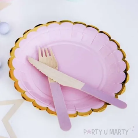 talerzyki papierowe golden border rozowe jasne partydeco 18 cm 6 szt
