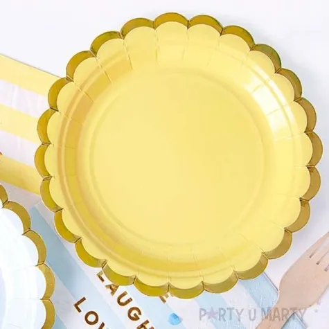 talerzyki papierowe golden border zolte partydeco 18 cm 6 szt