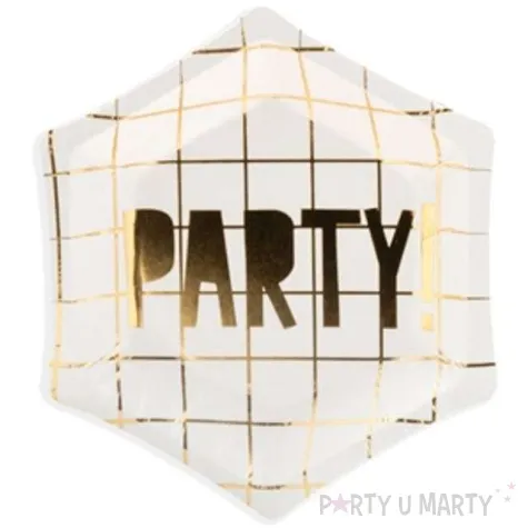 talerzyki papierowe golden party biale partydeco 12 5 cm 6 szt