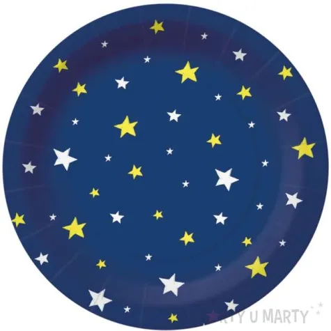 talerzyki papierowe gwiazdki na niebie granatowe paw 18 cm 10 szt