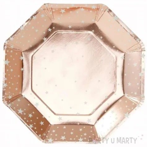 talerzyki papierowe gwiazdki rozowe zloto ginger ray 23 cm 8 szt