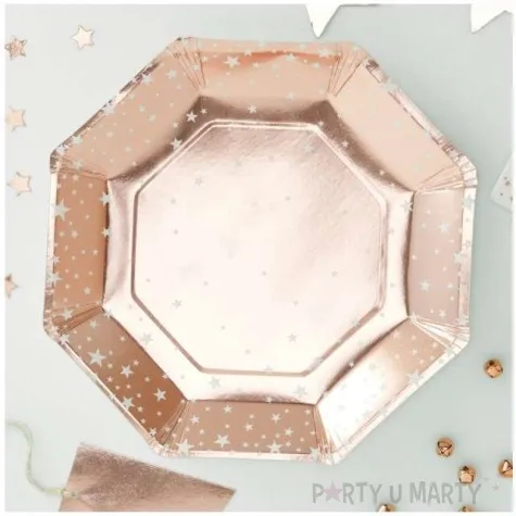 talerzyki papierowe gwiazdki rozowe zloto ginger ray 23 cm 8 szt