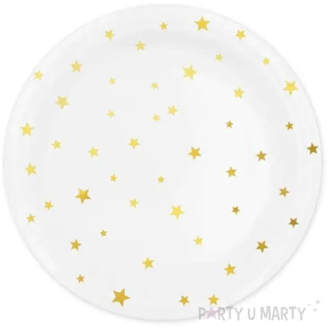 talerzyki papierowe gwiazdki zlote biale partypal 23 cm 6 szt