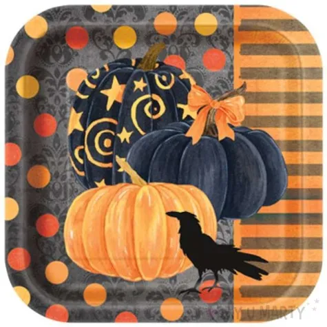 talerzyki papierowe halloween painted pumpkin unique 18 cm 8 szt