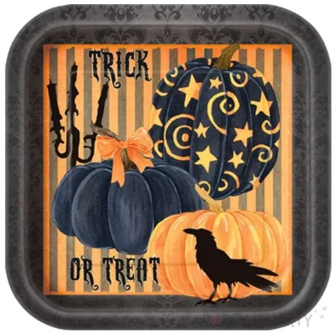 talerzyki papierowe halloween painted pumpkin unique 23 cm 8 szt