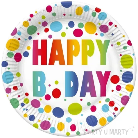 talerzyki papierowe happy b day kolorowe groszki maki 23 cm 8 szt