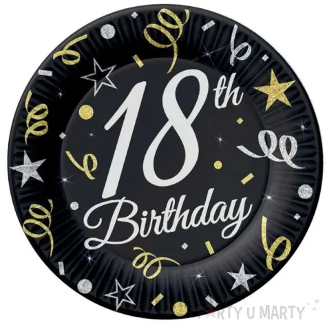 talerzyki papierowe happy birthday 18 b c czarny godan 23 cm 6 szt