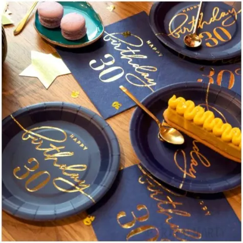 talerzyki papierowe happy birthday 30 granatowy partypal 18 cm 6 szt