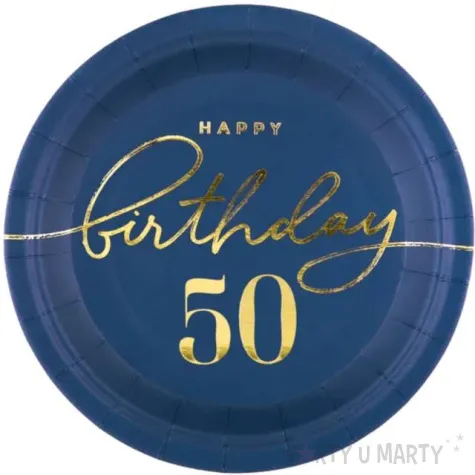talerzyki papierowe happy birthday 50 granatowy partypal 18 cm 6 szt