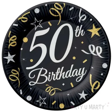 talerzyki papierowe happy birthday 50 urodziny b c czarny godan 23 cm 6 szt