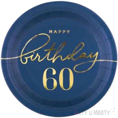 talerzyki papierowe happy birthday 60 granatowy partypal 18 cm 6 szt