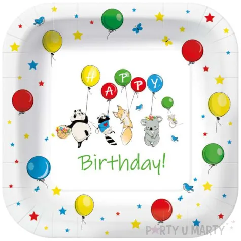 talerzyki papierowe happy birthday baloniki kwadratowe paw 23 x 23 cm 10 szt