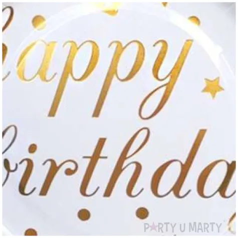 talerzyki papierowe happy birthday bialo zlote dekoracjepolska 18 cm 10 szt