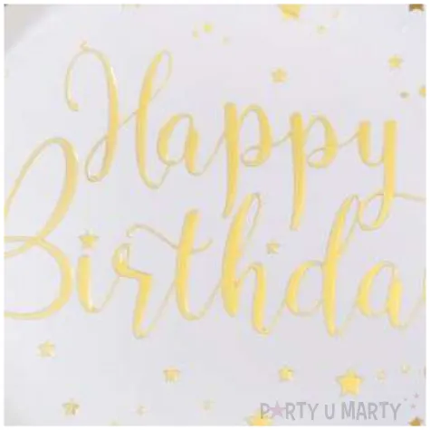 talerzyki papierowe happy birthday bialo zlote santex 22 5 cm 10 szt