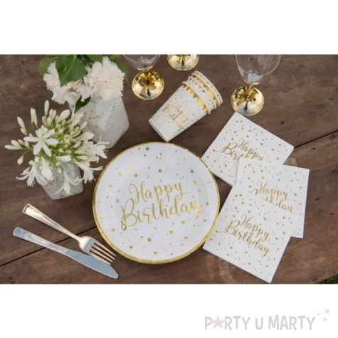 talerzyki papierowe happy birthday bialo zlote santex 22 5 cm 10 szt