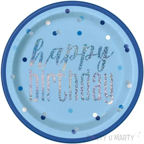 talerzyki papierowe happy birthday glitz grochy niebieskie unique 23 cm 8 szt