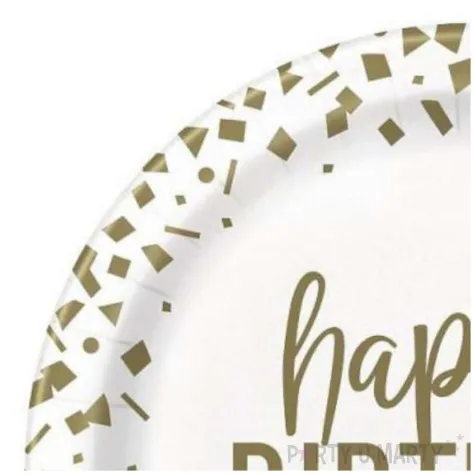 talerzyki papierowe happy birthday konfetti bialy unique 23 cm 8 szt