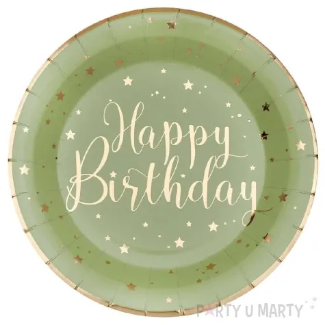 talerzyki papierowe happy birthday kraft oliwkowy santex 22 5 cm 10 szt