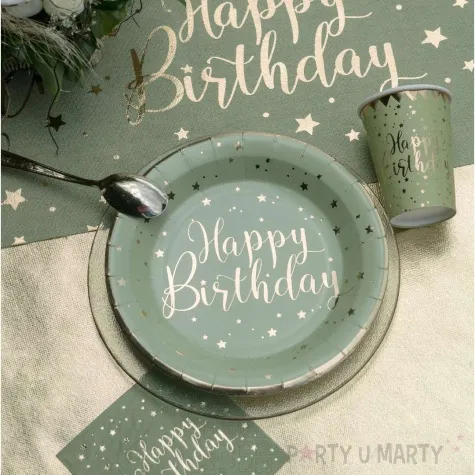 talerzyki papierowe happy birthday kraft oliwkowy santex 22 5 cm 10 szt