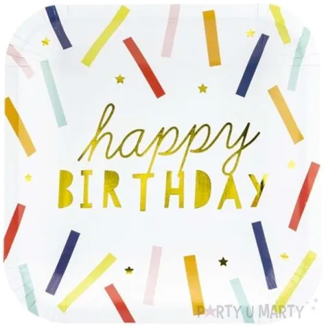 talerzyki papierowe happy birthday mix partydeco 20 cm 6 szt