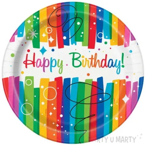 talerzyki papierowe happy birthday rainbow unique 23 cm 8 szt