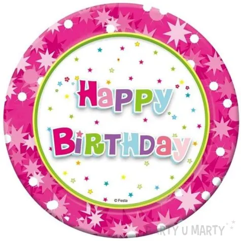 talerzyki papierowe happy birthday rozowe 18 cm 6 szt