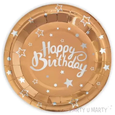 talerzyki papierowe happy birthday rozowe zloto partypal 18 cm 6 szt