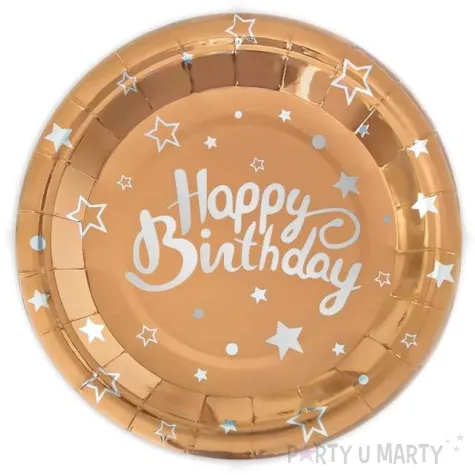 talerzyki papierowe happy birthday rozowe zloto partypal 23 cm 6 szt