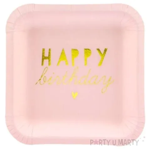 talerzyki papierowe happy birthday rozowy jasny partydeco 14 cm 6 szt