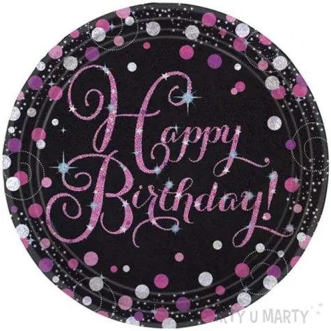 talerzyki papierowe happy birthday sparkling celebrations pink amscan 23 cm 8 szt