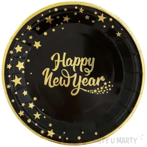 talerzyki papierowe happy new year czarne partypal 18 cm 6 szt