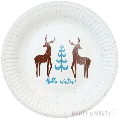 talerzyki papierowe hello winter swiateczne renifery bialy godan 18 cm 6 szt