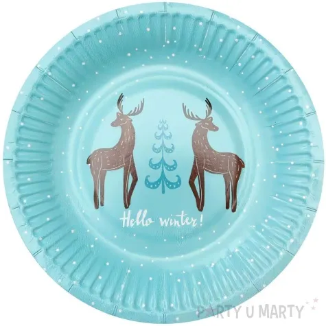 talerzyki papierowe hello winter swiateczne renifery niebieski jasny godan 18 cm 6 szt