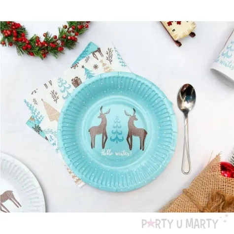 talerzyki papierowe hello winter swiateczne renifery niebieski jasny godan 18 cm 6 szt
