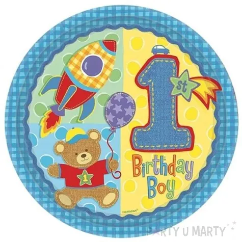 talerzyki papierowe hugs stitches niebieskie 27 cm 8 szt