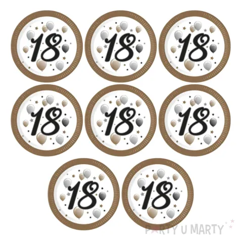 talerzyki papierowe jednorazowe dekoracja na urodziny liczba 18 bialo zlote 23 cm 8 szt