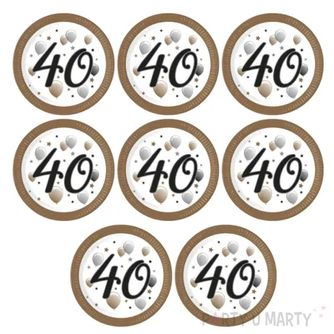 talerzyki papierowe jednorazowe dekoracja na urodziny liczba 40 bialo zlote 23 cm 8 szt