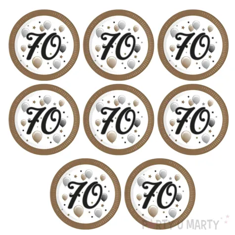 talerzyki papierowe jednorazowe dekoracja na urodziny liczba 70 bialo zlote 23 cm 8 szt