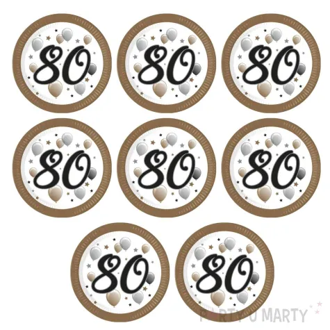 talerzyki papierowe jednorazowe dekoracja na urodziny liczba 80 bialo zlote 23 cm 8 szt