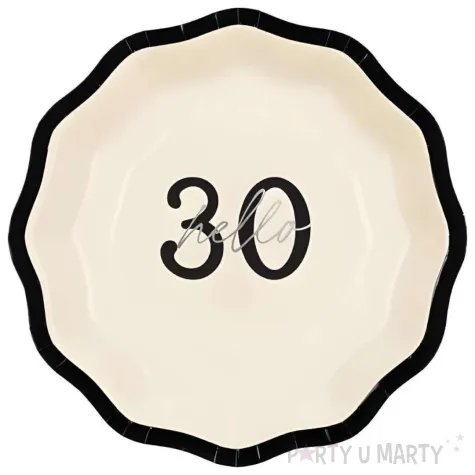 talerzyki papierowe jednorazowe na 30 urodziny hello 30 kremowe 18 cm 6 szt