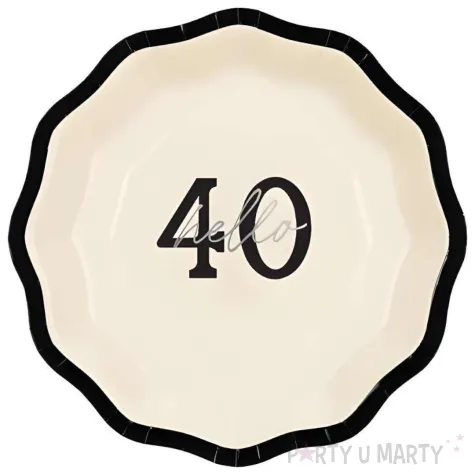 talerzyki papierowe jednorazowe na 40 urodziny hello 40 kremowe 18 cm 6 szt