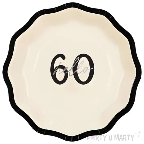 talerzyki papierowe jednorazowe na 60 urodziny hello 60 kremowe 18 cm 6 szt