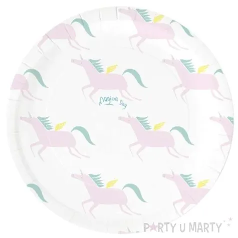 talerzyki papierowe jednorozce biale partypal 23 cm 6 szt