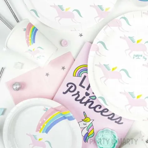 talerzyki papierowe jednorozce biale partypal 23 cm 6 szt