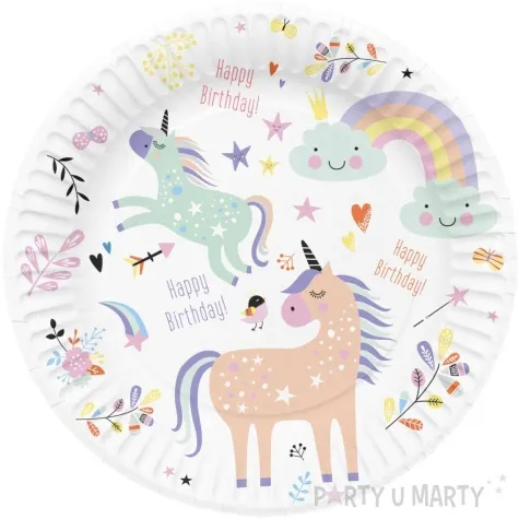 talerzyki papierowe jednorozce happy birthday mix folat 23 cm 8 szt