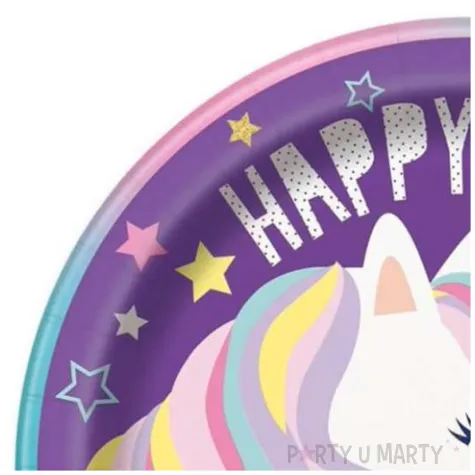 talerzyki papierowe jednorozec happy birthday unique 23 cm 8 szt