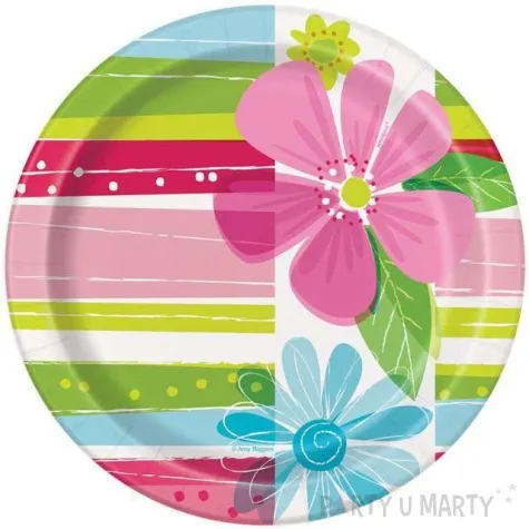 talerzyki papierowe kolorowe kwiaty unique 18 cm 8 szt
