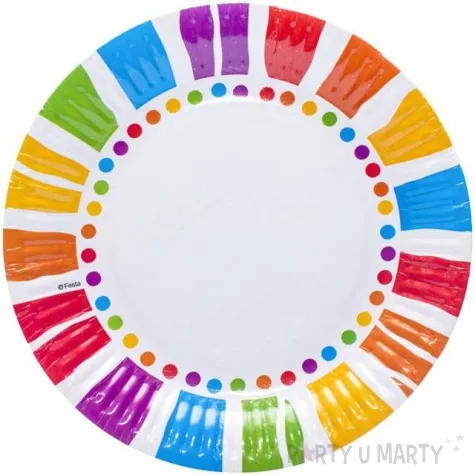talerzyki papierowe kolorowe paski mix kraszek 18 cm 6 szt