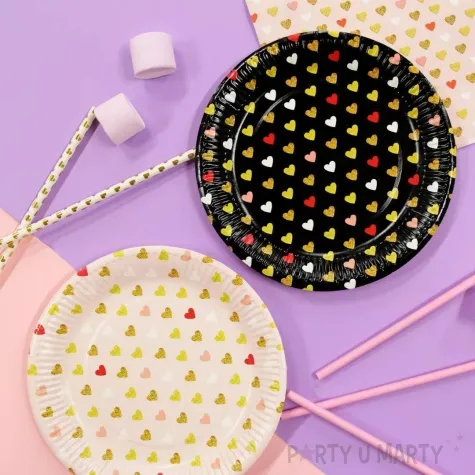 talerzyki papierowe kolorowe serduszka xoxo czarny godan 18 cm 6 szt